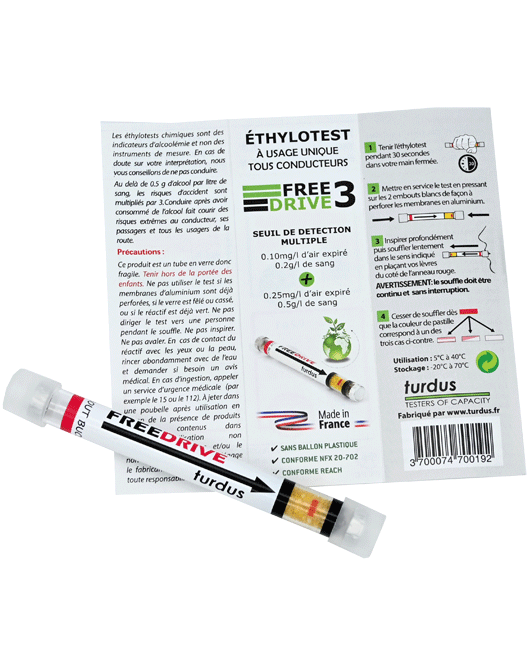 Ethylotest jetable SANS BALLON Freedrive 3 TOUS CONDUCTEURS - LOT DE 5